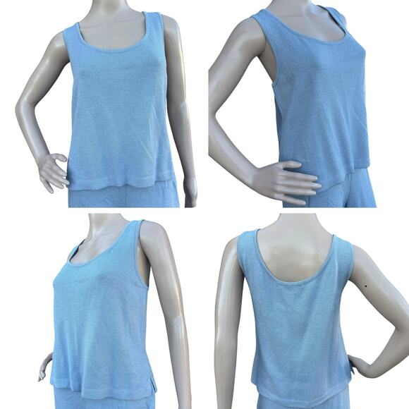 St. John 8 M 6 Santana Knit 3pc Pant Suit Set Light Blue Jacket Tank Pants - Picture 4 of 16